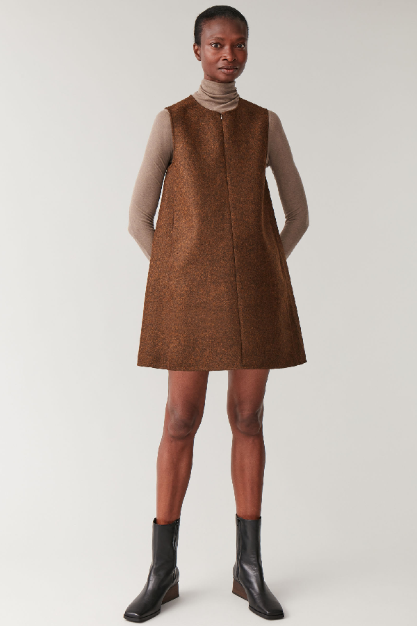 Cos Wool-mix Vest Dress In Brown | ModeSens